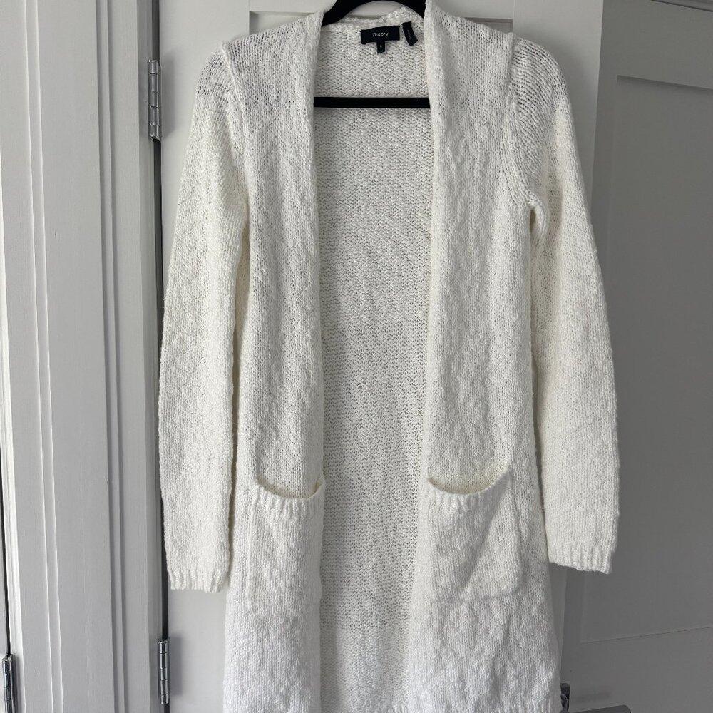 Theory open cardigan duster white size small